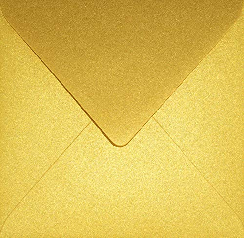 Netuno 25 quadratische Kuverts Perlmutt-Gold 15,3x15,3 cm glänzend und edel | 120g Aster Metallic Cherish · elegante festliche goldene Umschläge für Hochzeit, Weihnachten, Jubiläum & Silvester