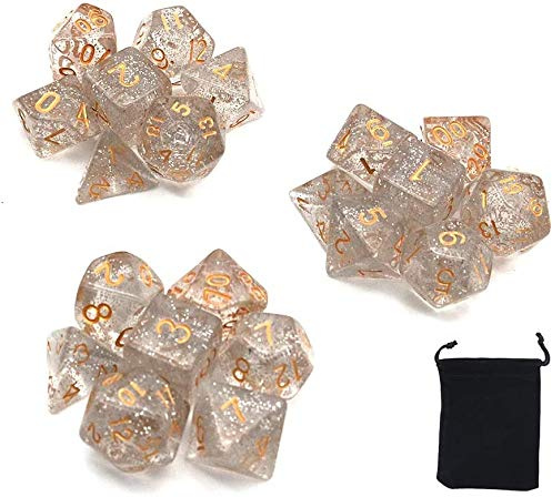 DollaTek Glitzerpunkt polyedrische Würfel Set Tischspiele Würfel 3 Sätze Würfel 3 x 7 (21 Stück) Würfel Serie D20 D12 D10 D8 D6 D4 DND RPG MTG Double Colors One Piece(Weiß)