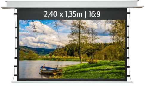 KIMEX 048-5014W Schermo di proiezione da incasso motorizzato tensionato 2,40 x 1,35 m - Formato 16:9 - Funzionalità Wi-Fi integrata