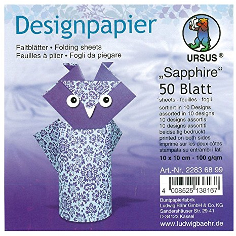 Ursus 22836899F - Designpapier, beidseitig bedruckt, 50 Blatt, 10 x 10 cm, saphire