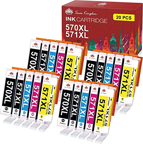 Toner Kingdom 20 Pack 570XL 571XL Tintenpatrone Kompatibel mit Canon PGI-570 CLI-571 XL für Canon PIXMA TS5050 MG5750 MG5751 TS5055 MG5752 MG6850 MG5753 MG6851 MG6852 TS5051 TS6051 TS6050 TS6052