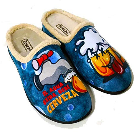 Rodevil Zapatillas casa hombre cómodas frase graciosa divertida cerve - Fabricadas en España