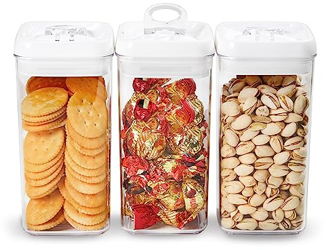 Felli Flip Tite Food Storage Container with Lid Airtight 4 Ring Seal Flip Top, Stackable Acrylic Canister Jar for Pantry Kitchen Counter, Snack Coffee Bean Granola Pet Treats Cracker Holder (1.2 L)
