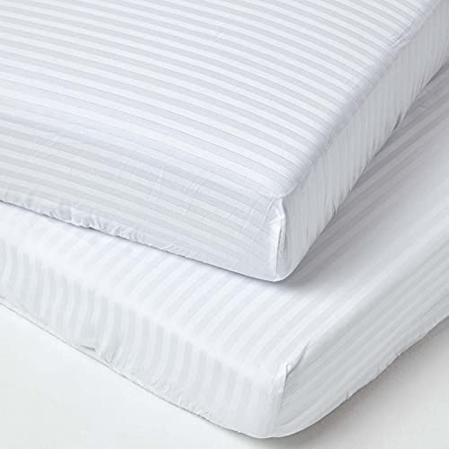 HOMESCAPES Drap Housse bébé 60x120 cm - Lot de 2, Draps de lit en Percale de Coton 330 Fils, Oeko Tex, Jupe élastique, Coloris Blanc