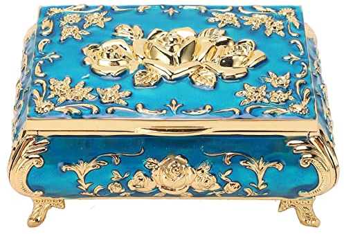 Antik Schmuckkästen Metall Schmuckdose Schmuckbox Schmuckkästchen Schmuckbox Aufbewahrung für Ringe Ohrringe Ketten(golden blau)