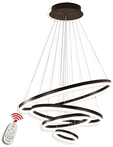 BEHWU LED Pendelleuchte, Esstisch Hängelampe Dimmbar Dreifarbiger Farbwechsel mit Fernsteuerung (Black, 4 rings 20+40+60+80CM)