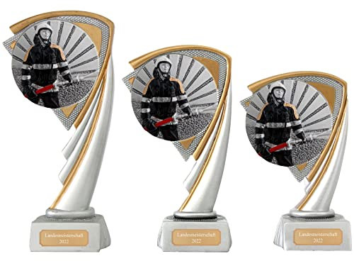 Druckspezialist Feuerwehr Pokal Pokalset CROZON Trophäe mit Gravur (Set je 1x S, M und L)