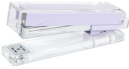 Purple Stapler Clear Acrylic Body Desk Staplers with Large Capacity Non-Slip No-Jam Desktop Stapling Tools for Office Home Desk Accessories Supplies