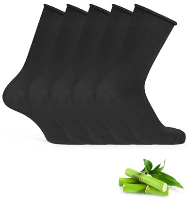 Basic Treasure 5 paia di calzini in bambù da donna, calzini da donna, neri, calze da donna senza elastico, calzini neri da donna, Nero , 35-38