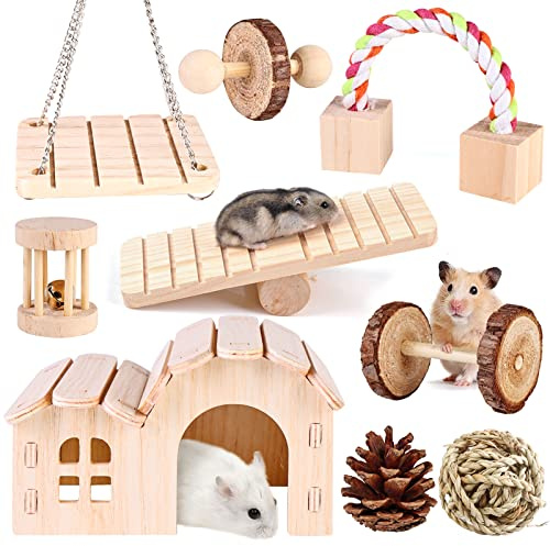 Vegena 9 pezzi Giocattolo da masticare per criceti, in legno di pino naturale, piccoli animali, giocattolo da masticare molare, giocattolo in legno, giocattolo per porcellini d'India, cincillà