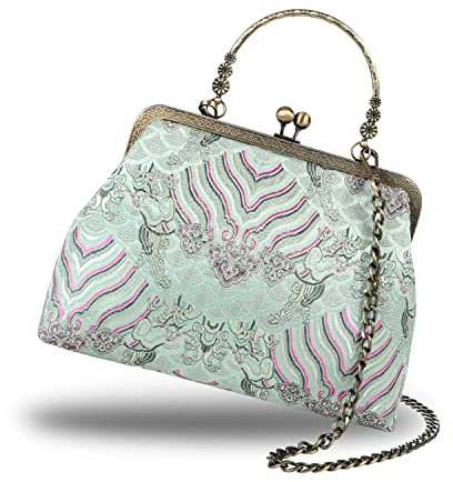 Abuyall Floral Top-Handle Handtasche Kiss Lock Abendtasche für Frauen Vintage Handtasche, mint-grün