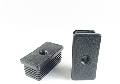 ajile Embout Insert Plastique Rectangulaire NOIR pour Tube 60x30 mm épaisseur 1,5 à 2,0 mm Fileté Taraudé Diamètre 10 mm (M10) - Sachet de 4 pièces