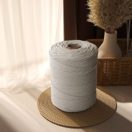 Idrese Premium Makramee Garn 5mm x 300m Baumwollschnur Boho Deko 100% Baumwolle Natürliche Baumwollgarn Baumwollkordel für DIY Handwerk wie Makramee Wandbehang,Wandteppichen