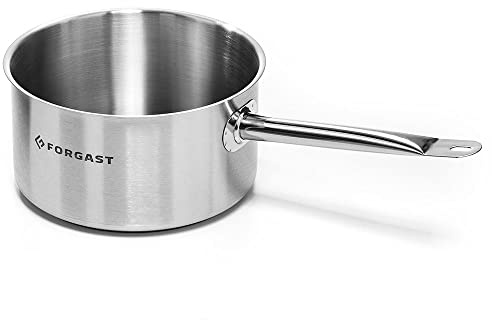 FORGAST Edelstahl Stielkasserolle 6L Ø24cm ohne Deckel Stieltopf Induktion | großer Gastro Kochtopf & Suppentopf für alle Herdarten, 3mm Sandwichboden, hitzeisolierter Griff, spülmaschinenfest