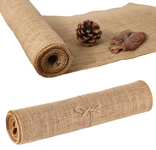 KENNUOCAT Burlap Table Runners - Natural and Eco-Friendly Versatile Premium Jute Fabric Rolls -12x108Inches(1 Roll) Decor for Weddings,Partie,Events and Home-Rustic Style Tablecloth-DIY Crafts