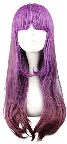 VOCOSTE Peluca Rizada Púrpura Degradado Rosa 1Pc Con Gorra Ajustable