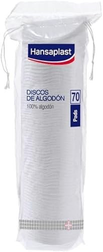 Hansaplast Cotone in Dischetti, Dischetti cotone 100%, Cotone struccante dischetti per detersione e rimozione di smalto, Cotone per kit pronto soccorso, 1 confezione da 70 pezzi