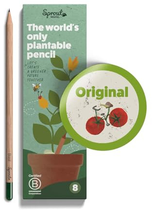 Sprout World Pflanzbare Bleistifte Original Edition, 8er Pack zum Pflanzen | HB-Graphitbleistifte mit Blumen-, Kräuter- und Gemüsesamen; zum Zeichnen, Schreiben und Einpflanzen; für Schule und Alltag