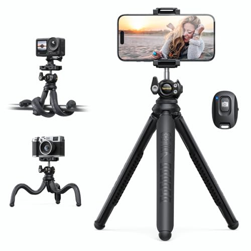 Lamicall Tripod for iPhone - [Ultra-Stable] Aluminium Phone Tripod with Wireless Remote, Mini Flexible Camera Tripod Stand Cold Shoe for Video Recording for iPhone Pocket 3/4 Samsung GoPro DSLR Camera