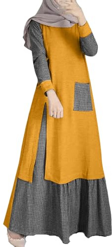 DOTBUY-SHOP Muslimisches Kleid Damen Ohne Hijab Muslim Sommerkleid Polyester Lange Robe Naher Osten Dubai Türkei Arab Islamischer Ramadan Gebetskleidung Abaya für Frauen S-5XL