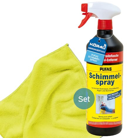 PUFAS Schimmel-Spray Aktiv-Chlor CL 1 Liter inkl. kör4u Mikrofasertuch gelb