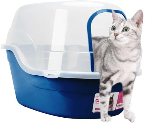 Caja de Arena Cubierta, Caja de Arena Jumbo con Capucha para Gatos con Capacidad para hasta Dos Gatos pequeños simultáneamente, Extragrande (Azul Marino)