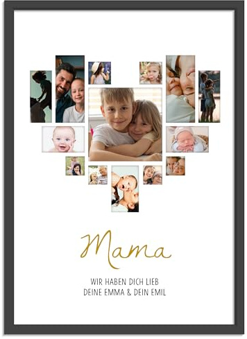 OWLBOOK® Muttertagsgeschenk Bild | Personalisierte Geschenke für Frauen | Fotogeschenke Geschenke zum Muttertag | Muttertagsgeschenke für Mama | Herz Mosaik 14 Fotos | Papier