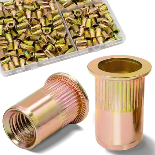 Vifmy Lot de 160 écrous à rivet M5, métriques, finition zinguée, tête plate en acier au carbone, kit d'inserts filetés
