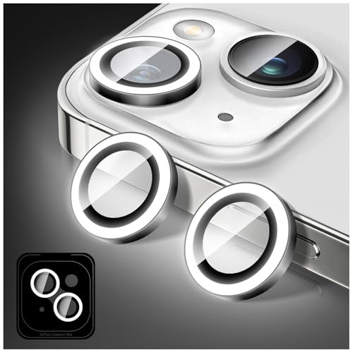 Kucheed Luminous Camera Lens Protector Compatible for iPhone 12/12 Mini, Bling Noctilucent Tempered Glass Camera Cover Film Stickers, Glow in the Dark Automatic Alignment Alloy Rings