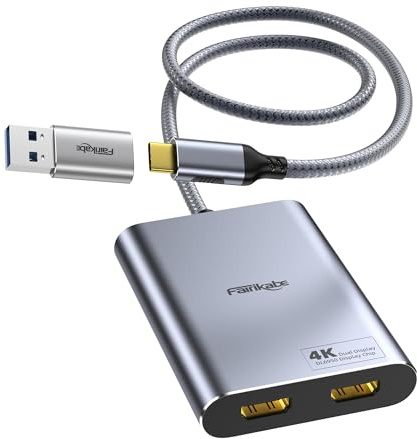 USB C und USB 3.0 auf Dual HDMI Splitter Erweitertes Display, Dual Monitor Adapter 4K60Hz für Mac M1 M2 M3, DisplayLink Adapter für Dual Monitore (für MacBook, MacBook Air, MacBook Pro)