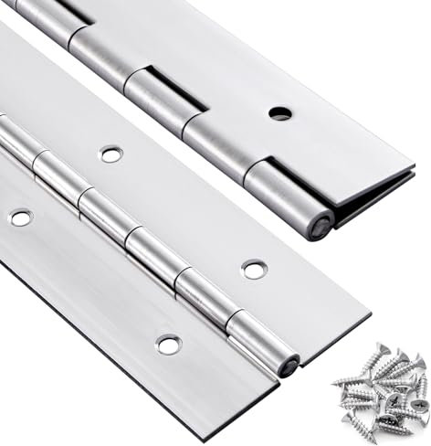 2 Pack Heavy Duty Piano Hinge 24 Inch x 2 Inch Continuous Hinge, 0.060'' Thick Stainless Steel Piano Hinge with Holes for Cabinet, Doors, DIY Wood Boxes