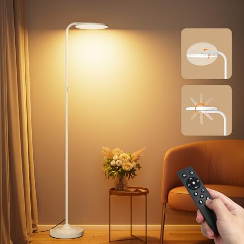 SIBRILLE LED-StehlampeWohnzimmer, 36W Superhelle Moderne StehlampeDimmbar mit Fernbedienung, 3000K-6000K Deckenfluter LED Leselampe Standleuchte Stehleuchte für Wohnzimmer Schlafzimmer Büro, Weiß