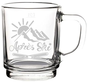 LUXENTU Glastasse mit Gravur, Apres Ski, 250 ml, 6 Stück | Personalisierter Glasbecher für Kaffee, Tee zum Geburtstag oder Wichtelgeschenkidee, geeicht 0,2 l, spülmaschinenfest