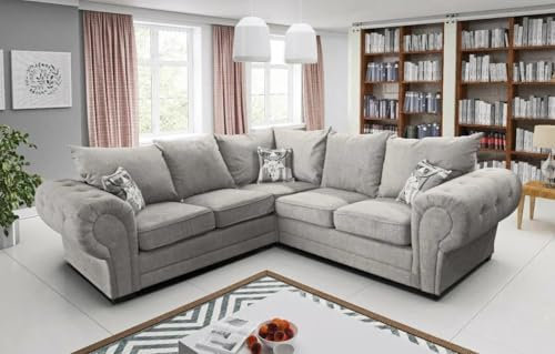 Easy4You Chesterfield Baron Grau Ecksofa 5 Sitzer Sofa Sofas für Wohnzimmer Sofagarnituren Chesterfield mit Hochlehner-Kissen Dunkelgrau