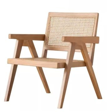 Moderner Rattan-Sessel aus der Mitte des Jahrhunderts, rohes Holz, mit umgekehrten V-förmigen Beinen aus Massivholz, für Büro, Esszimmer, Gaming und Schminktisch