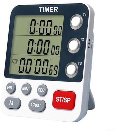 Lastdaytime Minuteur de cuisine multi-canaux avec volume réglable, support rotatif, dos magnétique, minuteur de cuisine, magnétique, bureau, 3 canaux, minuterie de cuisine