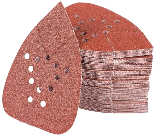 PMIQSA 80 Pcs 60 Grit Mouse Sander Paper Sanding Pad Hook and Loop 12 Holes | Sander Sheets,93x135mm Sandpaper, for Black and Decker Detail palm Sander Pads
