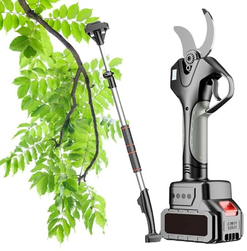 ZEEKYFOR Sécateur électrique sans Fil avec Perche Rallonge, Ciseaux électriques avec écran LCD, Sécateur de Jardin Alimenté par Batterie avec Batterie 4500mAh,1 Battery