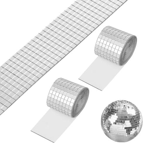 3200 Stück 5 x 5 mm Mosaikfliesen Spiegelfliesen Selbstklebend Discokugel Klebestreifen Für DIY Discokugel (2Rolle, Silber)