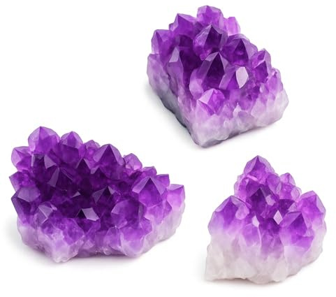 3PCS Amethyst Kristalle, Naturbelassene Drusenstücke, Amethyst Druse, Natürlicher Amethyst Stein Inklusive Baumwollbeutel Und Edelsteinkarte, Ideal Für Meditation, Dekoration Und Energielenkung