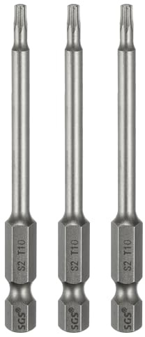 QUARKZMAN 3 Stück T10 Torx Bit Set Schraubendreher Bitsatz 1/4 Zoll Sechskantschaft 75mm Lang Magnetisch Hex Sechskant Ohne Loch Spitze Bohrer Bits S2 Stahl für Torx Schrauben Werkzeug