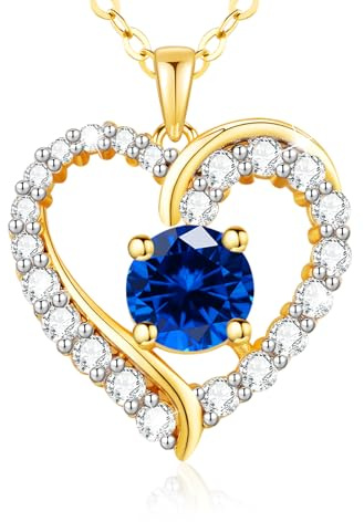 LAVUMO Halskette Damen Herz Kette Damen Geburtsstein Halsketten für Frauen | Geschenke für Frauen Sie Freundin Geburtstag Valentinstag Weihnachten Muttertag Hochzeitstag Jahrestag Schmuck