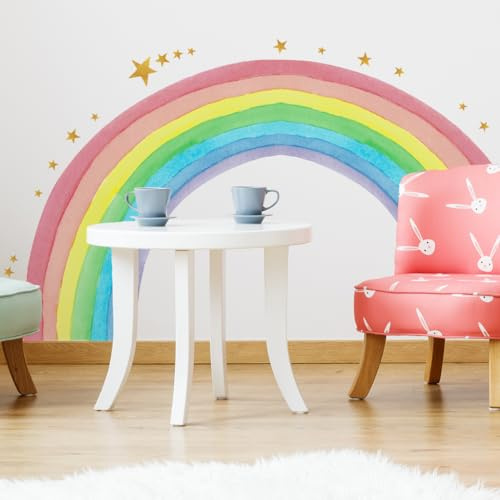 SHUCHING Wandtattoo Regenbogen XXL, Wandsticker Regenbogen Aquarell, Selbstklebend Wandaufkleber für Spielzimmer Schlafzimmer Kinderzimmer Babyzimmer