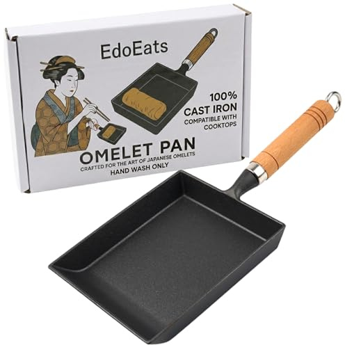 EdoEats Cast Iron Tamagoyaki Pan – Japanese Rolled Omelette Skillet, Pre-Seasoned, Natural Nonstick, Works on All Stovetops incl. Induction