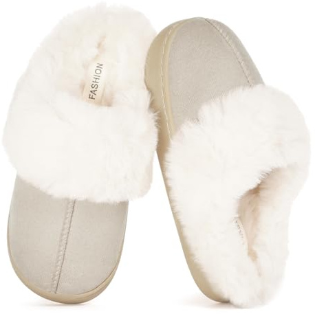 Zapatillas casa niña Pantuflas Niños Invierno Suaves Cálidas Peluche Pantuflas niño Interior Zapatos Antideslizante Resistentes,Beis,30-31EU