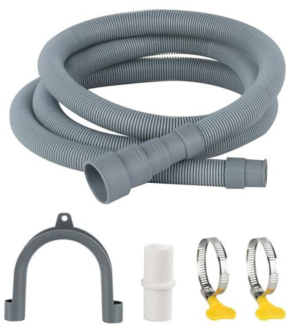 Tuyau Vidange Machine a Laver, 2 m x 30 mm Rallonge de Tuyau de Vidange, Tuyau de Vidange Universel, avec Support et Colliers de Serrage, pour Lave-Linge, Lave-Vaisselle