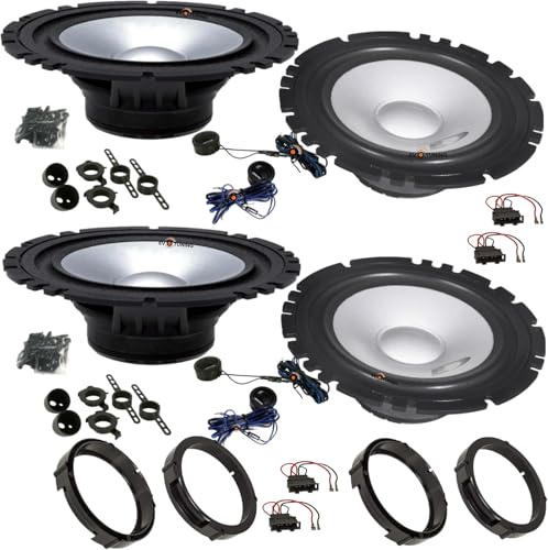 EvoTuning Kit 8 Casse Altoparlanti Alpine SXE-1750S Anteriori e Posteriori per VW Golf VII Mk7 dal 2012 al 2021 Set 4 Woofer 165mm +4 Tweeter +4 Anelli e Cavi Adattatori