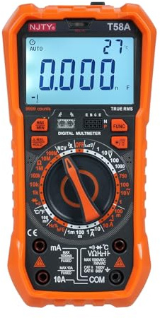 Multimetro digitale professionale T58A 9999 counts AC/DC voltmetro con capacitimetro e amperometro - misurazione precisa, NCV e display retroilluminato, ideale elettricista e (T58A)