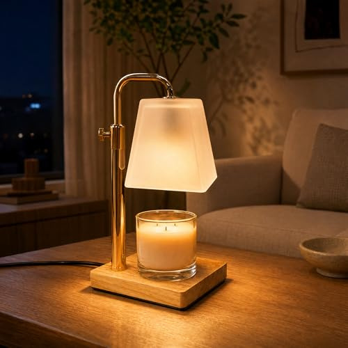 QUIGO Candle Warmer Lamp with Timer Electric Wax Warmer for Scented Wax Melts and Jar Candles Line Control Dimmable Adjustable Height Gifts for Women Housewarming White