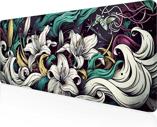 Blume Gaming Mauspad Schwarz Mousepad XXL 160 x 80cm, Wasserdicht Anti-Rutsch Mouse Pad verbessert Präzision und Geschwindigkeit, Gaming Zubehör für Home Zimmer Deko, Geschenke für Männer PjY3360 8-G